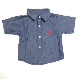 U.S. Polo Assn. Short Sleeve Button Down Shirt Blue Chambray Preppy Baby 3/6 Mos